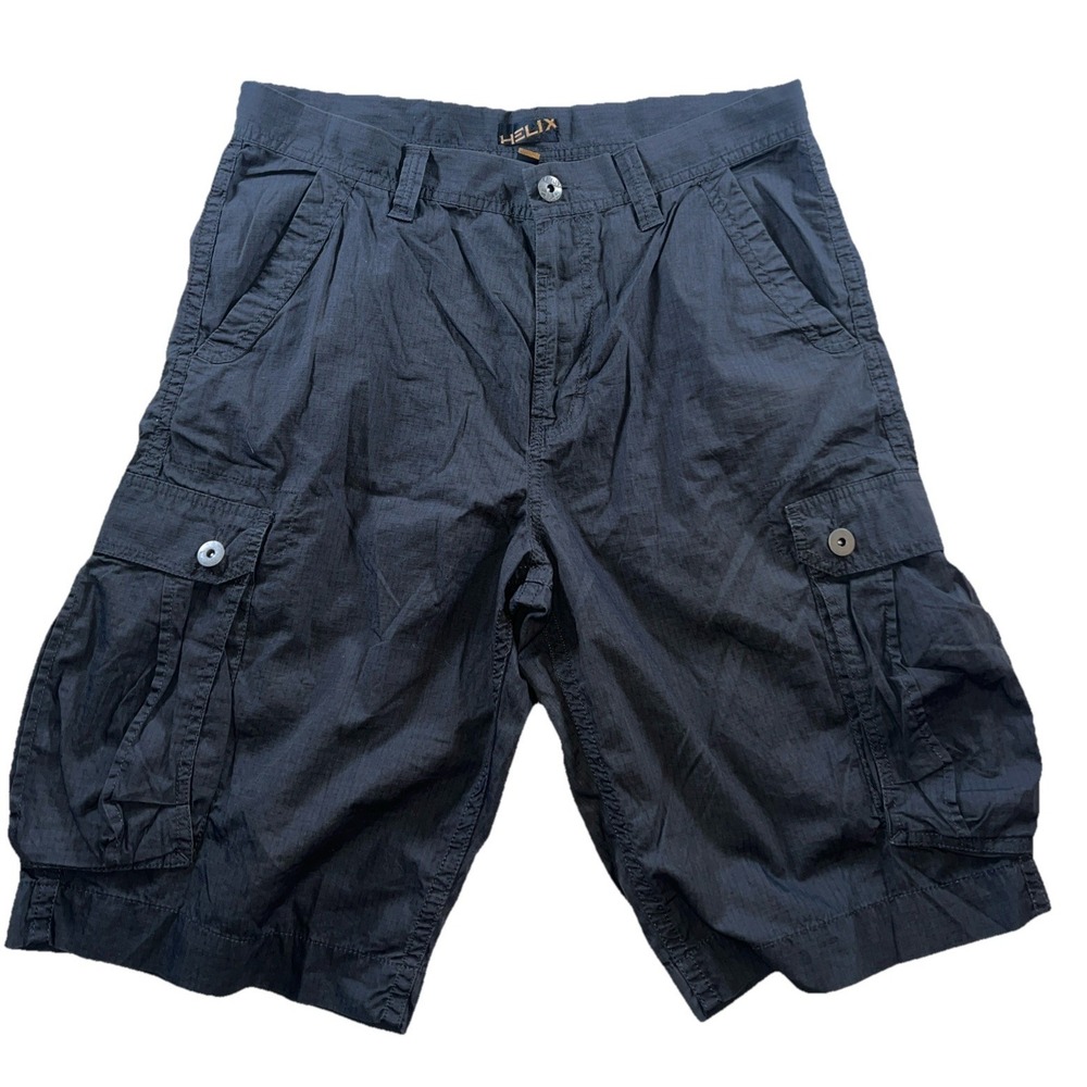 Helix Cargo Shorts Men's 34 Gray Hiking Ripstop Work Skate Grunge Pockets Zip